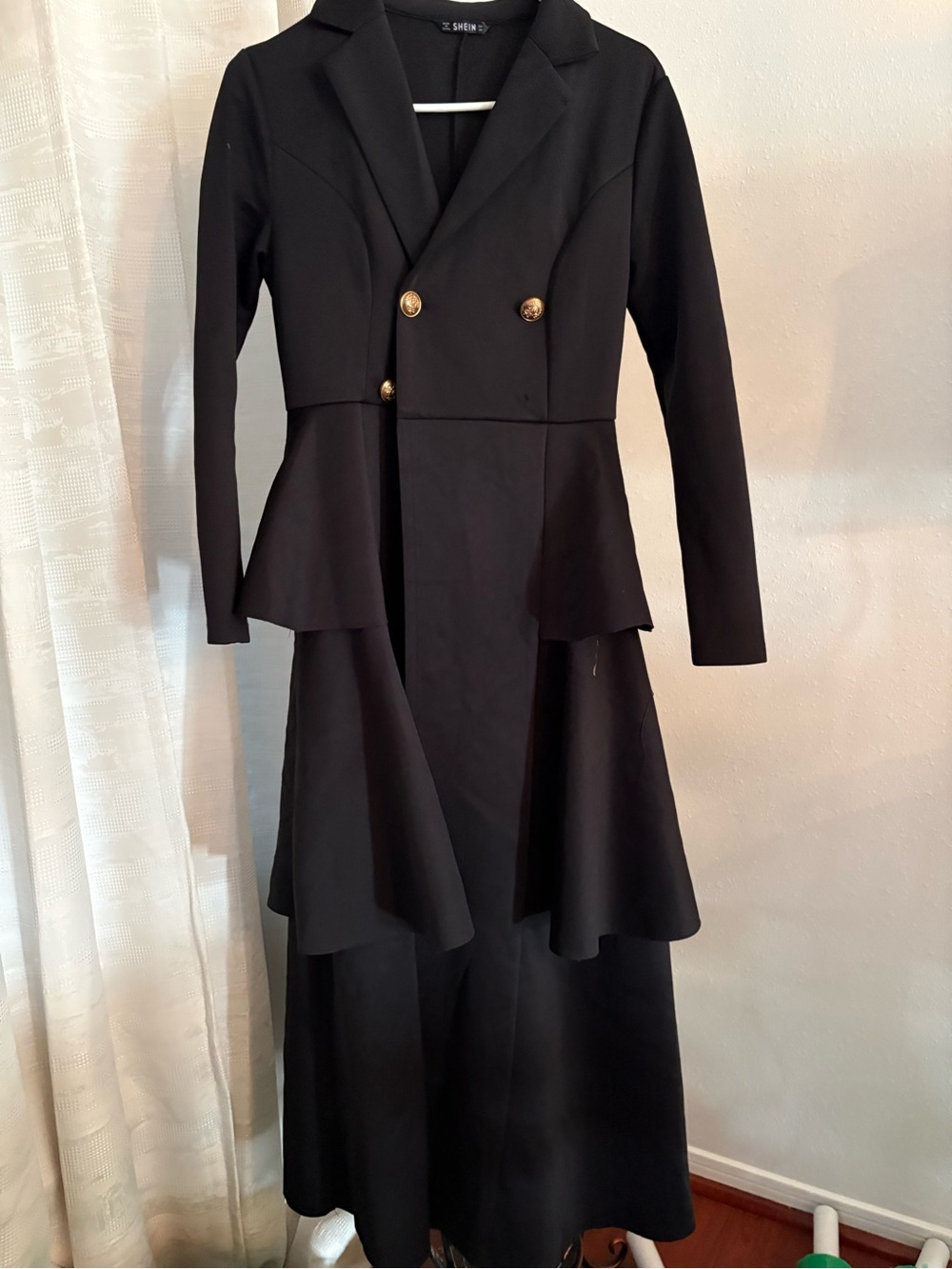 SHEIN Black Double-Breasted Maxi Dress with Peplum and Gold Buttons - Picture 1 of 8